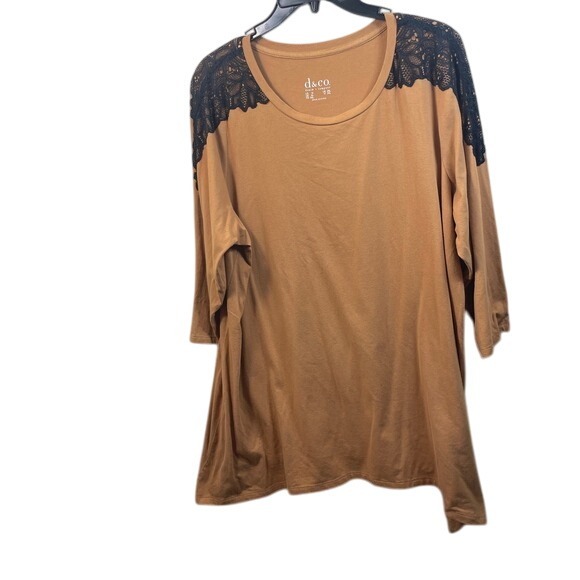 D & Co Lace Shoulder Tunic Top 3/4 Sleeve Casual Blouse Brown Size 2X - Picture 1 of 9